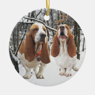 Basset Hound Snowy Bossen kerstversiering Keramisch Ornament
