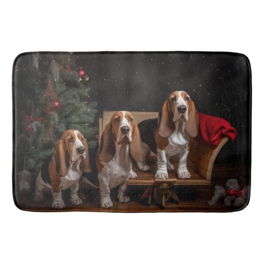 Basset Hound Snowy Sleigh Kerst Decor Badmat (Voorkant)