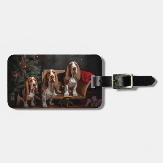 Basset Hound Snowy Sleigh Kerst Decor Bagagelabel (Voorkant horizontaal)