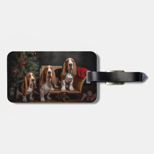Basset Hound Snowy Sleigh Kerst Decor Bagagelabel (Achterkant horizontaal)