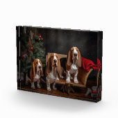 Basset Hound Snowy Sleigh Kerst Decor Fotoblokken (Rechts)