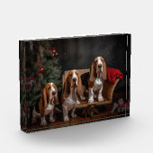Basset Hound Snowy Sleigh Kerst Decor Fotoblokken (Links)