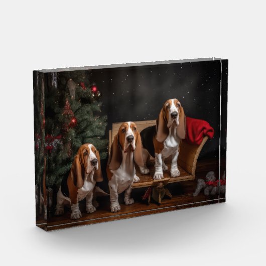 Basset Hound Snowy Sleigh Kerst Decor Fotoblokken (Links)