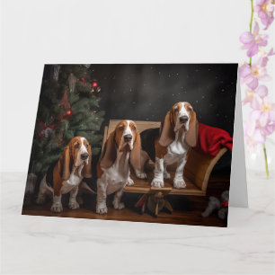 Basset Hound Snowy Sleigh Kerst Decor Kaart