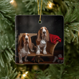 Basset Hound Snowy Sleigh Kerst Decor Keramisch Ornament