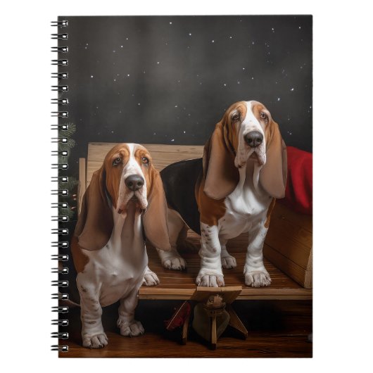 Basset Hound Snowy Sleigh Kerst Decor Notitieboek (Voorkant)