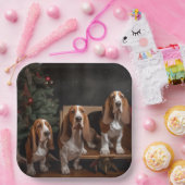 Basset Hound Snowy Sleigh Kerst Decor Papieren Bordje (Feest)