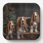 Basset Hound Snowy Sleigh Kerst Decor Papieren Bordje (Voorkant)
