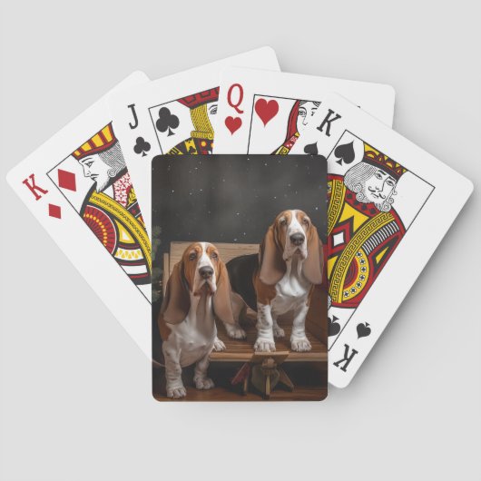 Basset Hound Snowy Sleigh Kerst Decor Pokerkaarten (Achterkant)