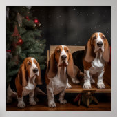 Basset Hound Snowy Sleigh Kerst Decor Poster (Voorkant)