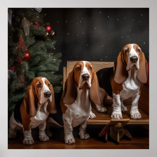 Basset Hound Snowy Sleigh Kerst Decor Poster (Voorkant)