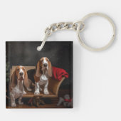 Basset Hound Snowy Sleigh Kerst Decor Sleutelhanger (Achterkant)