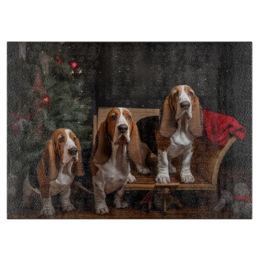 Basset Hound Snowy Sleigh Kerst Decor Snijplank (Voorkant)
