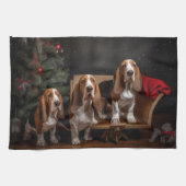 Basset Hound Snowy Sleigh Kerst Decor Theedoek (Horizontaal)