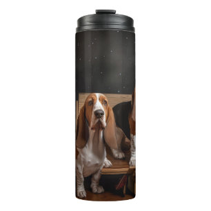 Basset Hound Snowy Sleigh Kerst Decor Thermosbeker
