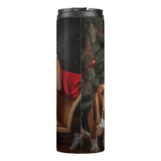 Basset Hound Snowy Sleigh Kerst Decor Thermosbeker (Achterkant)
