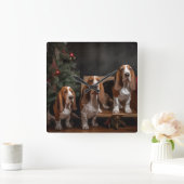 Basset Hound Snowy Sleigh Kerst Decor Vierkante Klok (Huis)