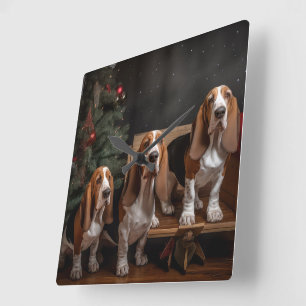 Basset Hound Snowy Sleigh Kerst Decor Vierkante Klok