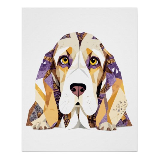 Basset Hound Speelse Schattige Fun Animal Kleurrij Perfect Poster (Voorkant)