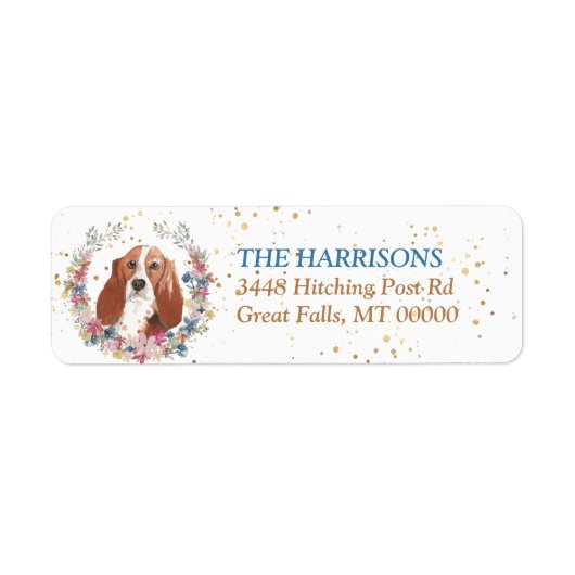 Basset Hound Spring Flowers Wreator Etiket (Voorkant)