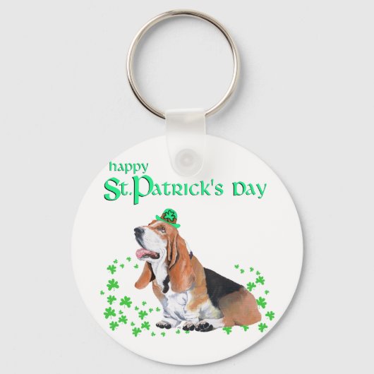 Basset Hound St. Patrick's Day Sleutelhanger (Voorkant)