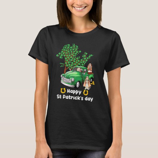 Basset Hound St Patricks Day Truck Shamrock Paw Do T-shirt (Voorkant)