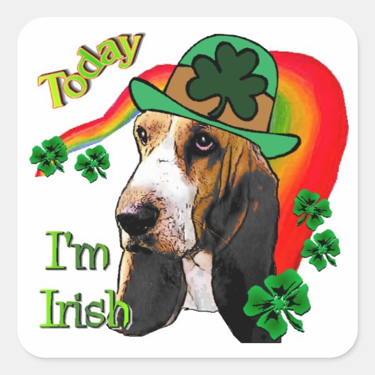Basset Hound St Patricks Day Vierkante Sticker (Voorkant)