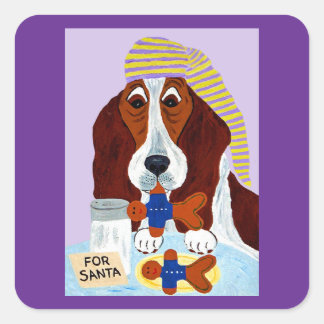 Basset Hound steelt Santa's koekjes Vierkante Sticker