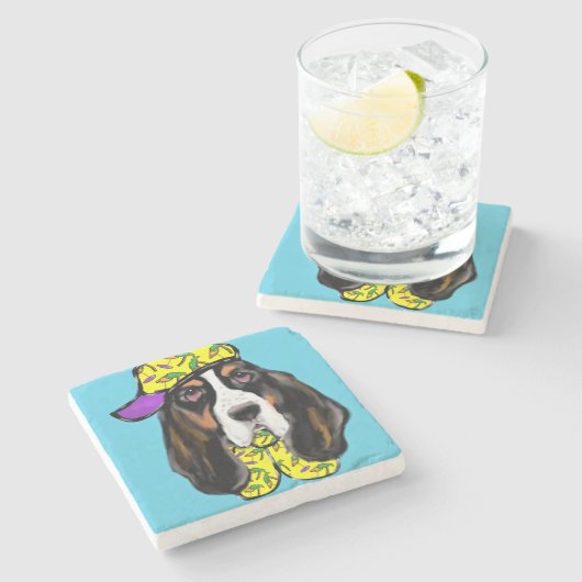 Basset Hound Stenen Onderzetter (Zijkant)