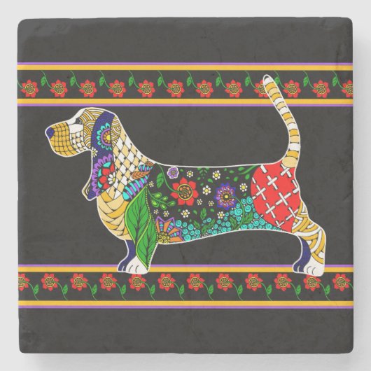 Basset Hound Stone Onderzetter (Voorkant)