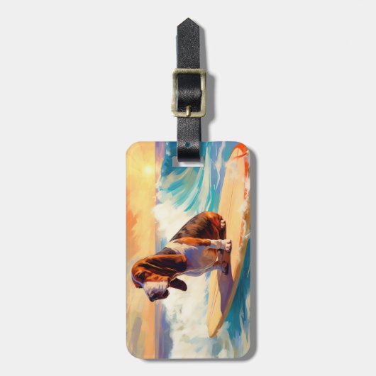 Basset Hound Strand Surfen Schilderij Bagagelabel (Voorkant verticaal)