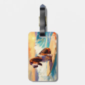 Basset Hound Strand Surfen Schilderij Bagagelabel (Achterkant verticaal)