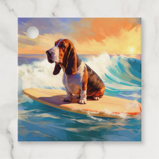 Basset Hound Strand Surfen Schilderij Bedankjes Labels (Voorkant)