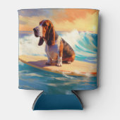Basset Hound Strand Surfen Schilderij Blikjeskoeler (Voorkant)