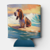 Basset Hound Strand Surfen Schilderij Blikjeskoeler (Achterkant)