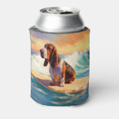 Basset Hound Strand Surfen Schilderij Blikjeskoeler (Blikje Achterkant)