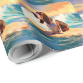 Basset Hound Strand Surfen Schilderij Cadeaupapier (Rol Hoek)