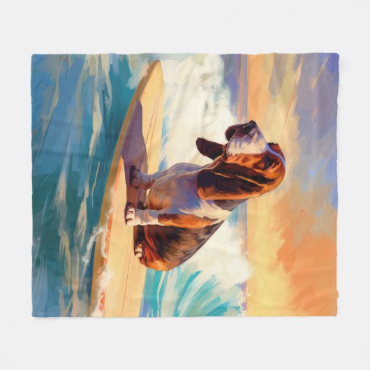 Basset Hound Strand Surfen Schilderij Fleece Deken (Voorkant (Horizontaal))