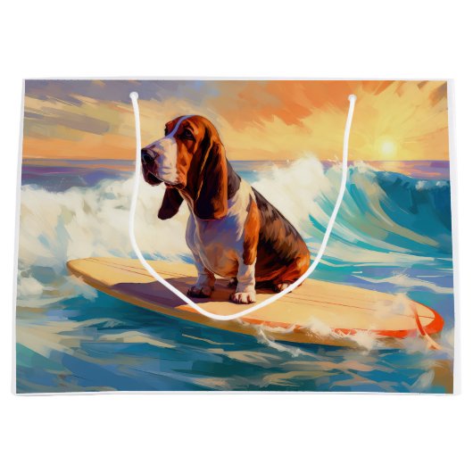 Basset Hound Strand Surfen Schilderij Groot Cadeauzakje (Voorkant)