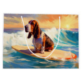 Basset Hound Strand Surfen Schilderij Groot Cadeauzakje (Achterkant)