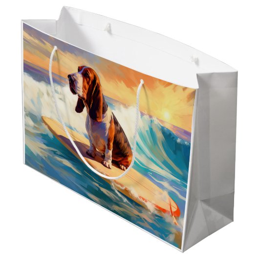 Basset Hound Strand Surfen Schilderij Groot Cadeauzakje (Achterkant Gekanteld)