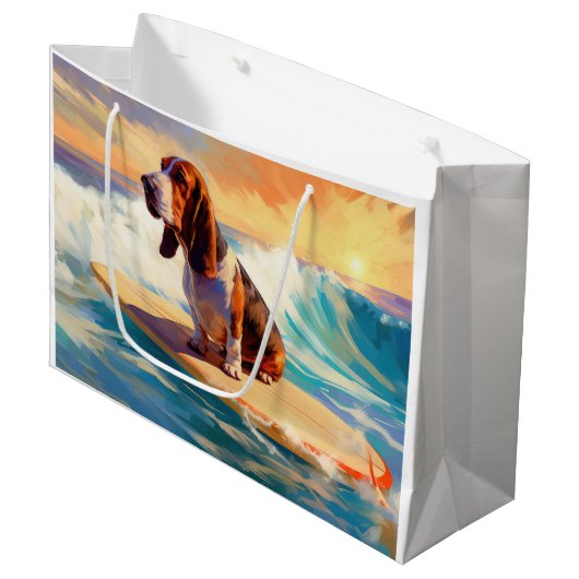 Basset Hound Strand Surfen Schilderij Groot Cadeauzakje (Voorkant Gekanteld)