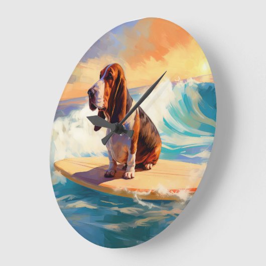 Basset Hound Strand Surfen Schilderij Grote Klok (Hoek)
