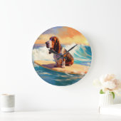 Basset Hound Strand Surfen Schilderij Grote Klok (Huis)