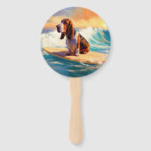 Basset Hound Strand Surfen Schilderij Handwaaier (Achterkant)