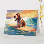 Basset Hound Strand Surfen Schilderij Kaart (Gele Bloem)
