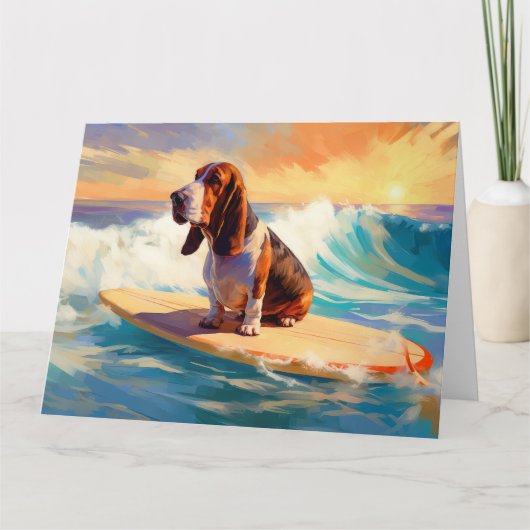 Basset Hound Strand Surfen Schilderij Kaart (Voorkant)