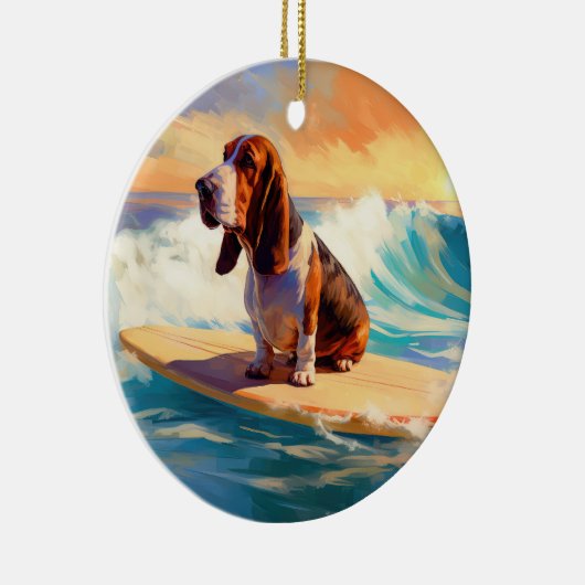 Basset Hound Strand Surfen Schilderij Keramisch Ornament (Rechts)