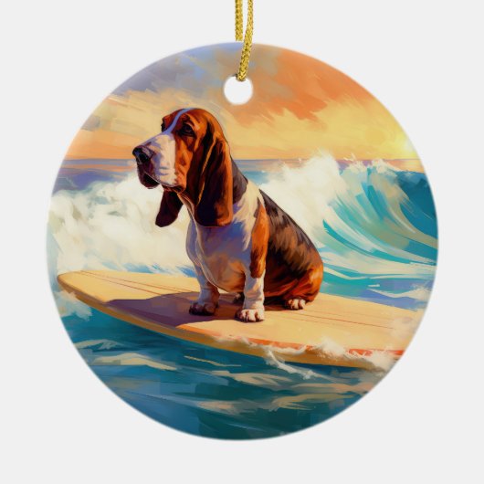 Basset Hound Strand Surfen Schilderij Keramisch Ornament (Voorkant)