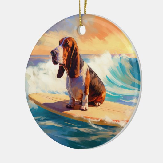 Basset Hound Strand Surfen Schilderij Keramisch Ornament (Links)